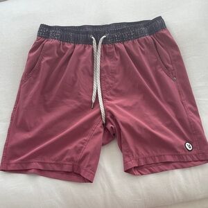 Vuori Men's Athletic Shorts in Dusty Rose with Charcoal Waistband